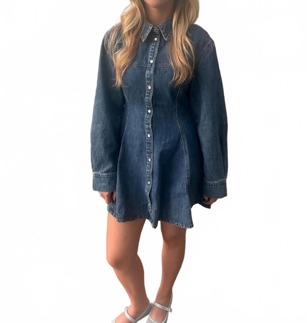 NEW OLIVACEOUS denim button down mini dress in blue